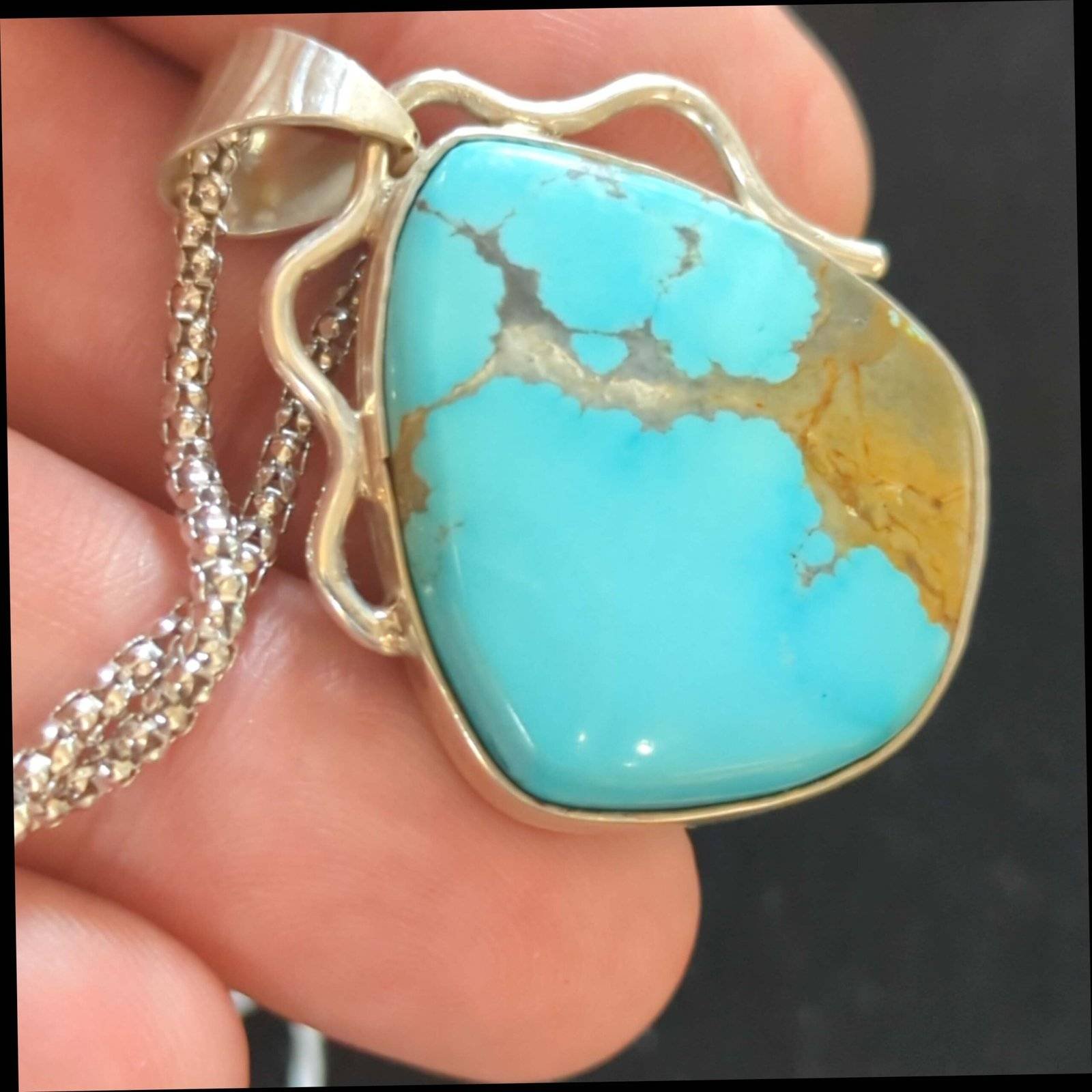 Silver Pendant with thick Cerrillos Turquoise Gemstone