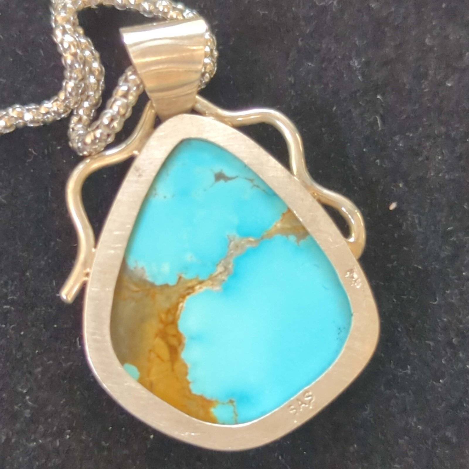 Silver Pendant with thick Cerrillos Turquoise Gemstone