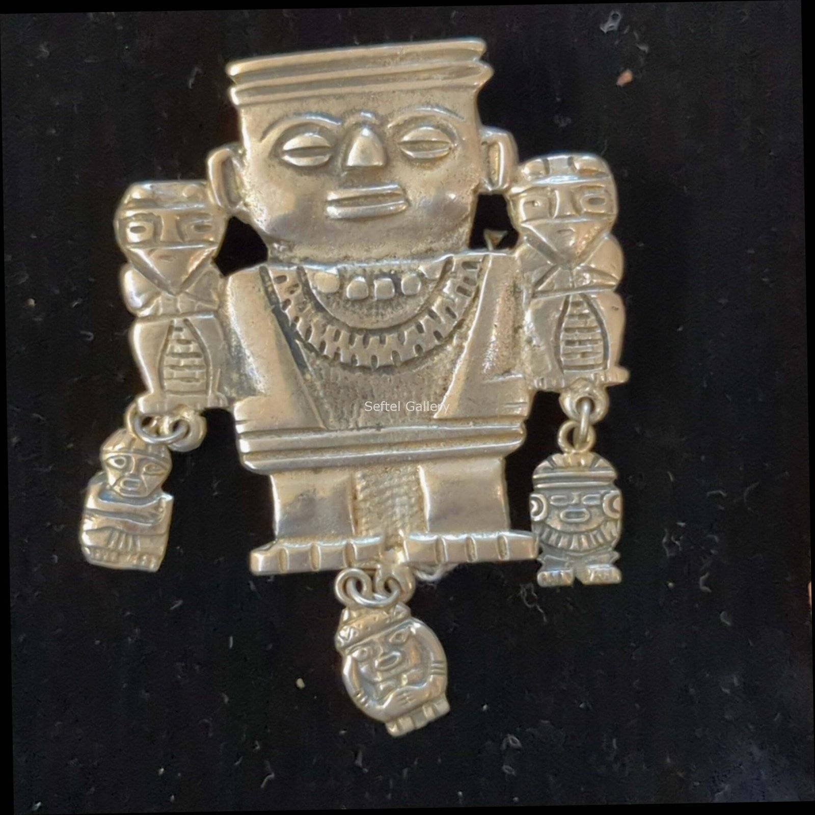 Artisanal Mexican Silver Anthropomorphic Brooch